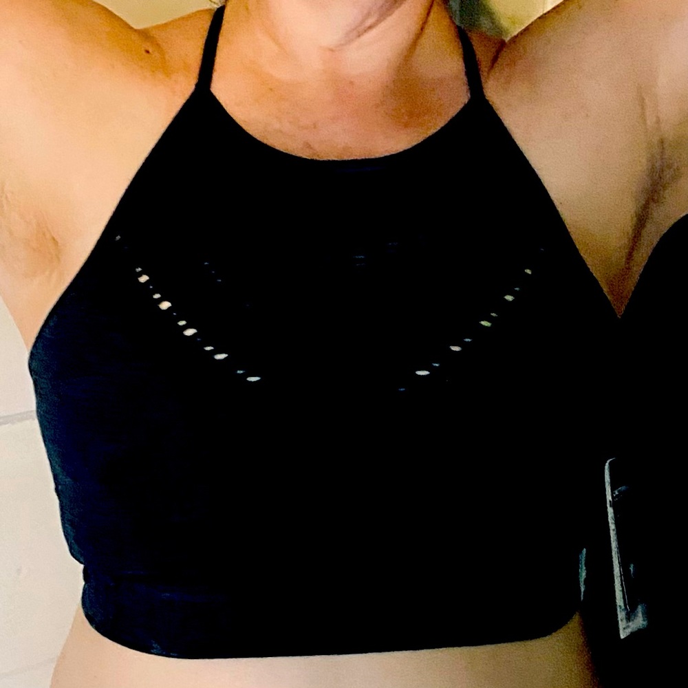 NWT Athleta Halasana Macrame Bra charcoal grey XL bralette sports bra
